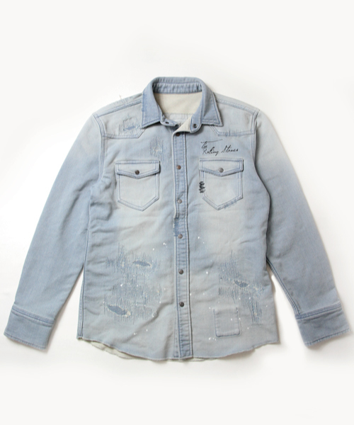 JACKROSE（ジャックローズ）の「The Rolling Stones　リメイクデニムウエスタンシャツ（シャツ/ブラウス・メンズ・サックスブルー・L/M/XL）」の2枚目の写真