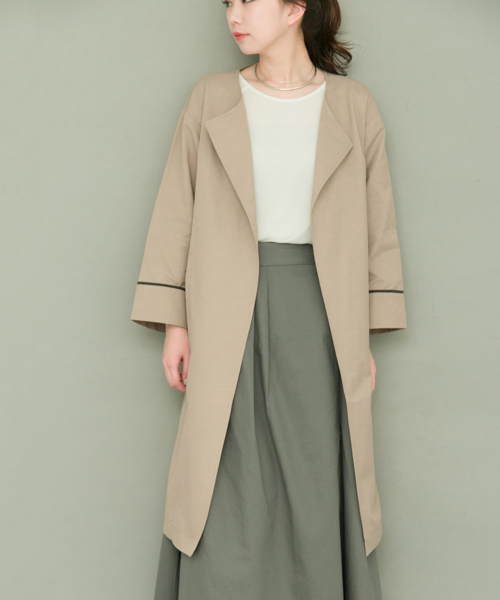 KBF+（ケービーエフプラス）の「KBF+ ノーカラーワイドカフスジャケット（その他アウター・レディース・グリーン/ベージュ/ライトベージュ・ONE）」の2枚目の写真