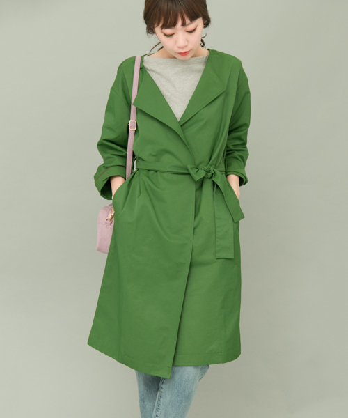 KBF+（ケービーエフプラス）の「KBF+ ノーカラーワイドカフスジャケット（その他アウター・レディース・グリーン/ベージュ/ライトベージュ・ONE）」の3枚目の写真