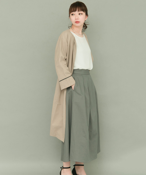 KBF+（ケービーエフプラス）の「KBF+ ノーカラーワイドカフスジャケット（その他アウター・レディース・グリーン/ベージュ/ライトベージュ・ONE）」の18枚目の写真