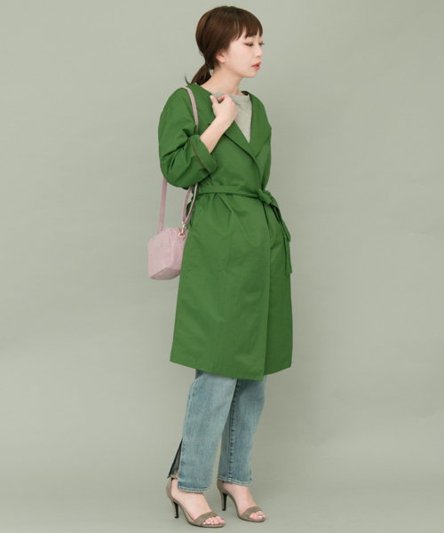 KBF+（ケービーエフプラス）の「KBF+ ノーカラーワイドカフスジャケット（その他アウター・レディース・グリーン/ベージュ/ライトベージュ・ONE）」の9枚目の写真