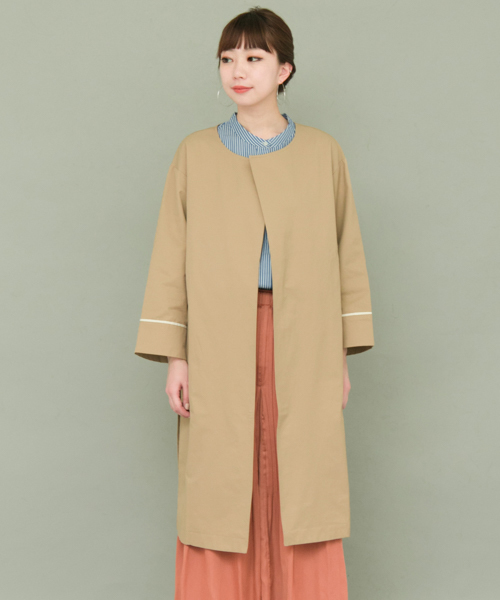 KBF+（ケービーエフプラス）の「KBF+ ノーカラーワイドカフスジャケット（その他アウター・レディース・グリーン/ベージュ/ライトベージュ・ONE）」の10枚目の写真