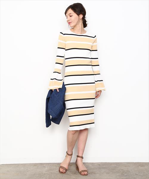 ADAM ET ROPE'(アダムエロペ)の「リブフリルスリーブドレス(ワンピース・レディース・キナリ/ダークオリーブ/イエロー系その他・FREE)」の4枚目の写真