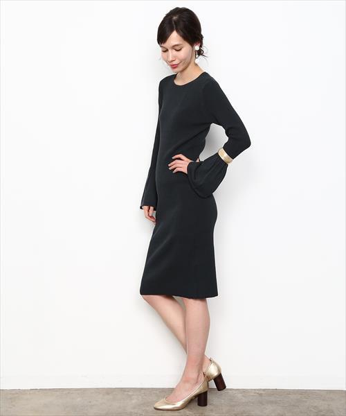 ADAM ET ROPE'(アダムエロペ)の「リブフリルスリーブドレス(ワンピース・レディース・キナリ/ダークオリーブ/イエロー系その他・FREE)」の7枚目の写真