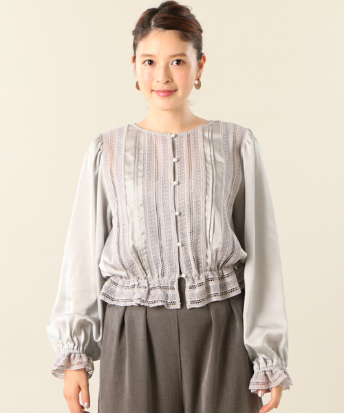 mystic（ミスティック）の「レース使い長袖ブラウス（シャツ/ブラウス・レディース・キャメル/オフホワイト/グレー/ブラック・FREE）」の6枚目の写真