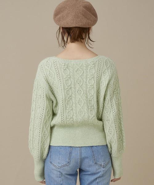 Another Edition（アナザーエディション）の「ケーブルポンポンカーディガン（カーディガン/ボレロ・レディース・ライム/ナチュラル・FREE）」の3枚目の写真