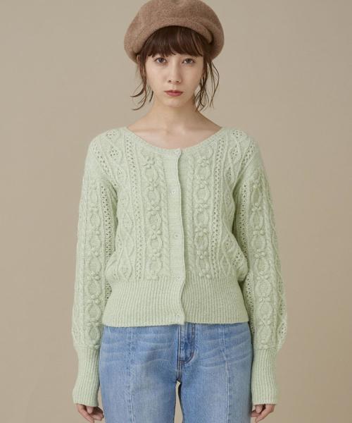 Another Edition（アナザーエディション）の「ケーブルポンポンカーディガン（カーディガン/ボレロ・レディース・ライム/ナチュラル・FREE）」の4枚目の写真