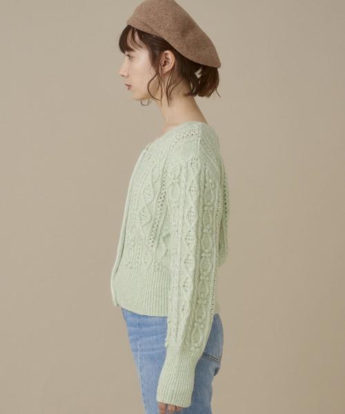 Another Edition（アナザーエディション）の「ケーブルポンポンカーディガン（カーディガン/ボレロ・レディース・ライム/ナチュラル・FREE）」の5枚目の写真