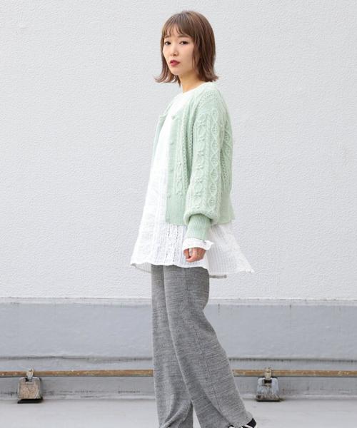 Another Edition（アナザーエディション）の「ケーブルポンポンカーディガン（カーディガン/ボレロ・レディース・ライム/ナチュラル・FREE）」の10枚目の写真