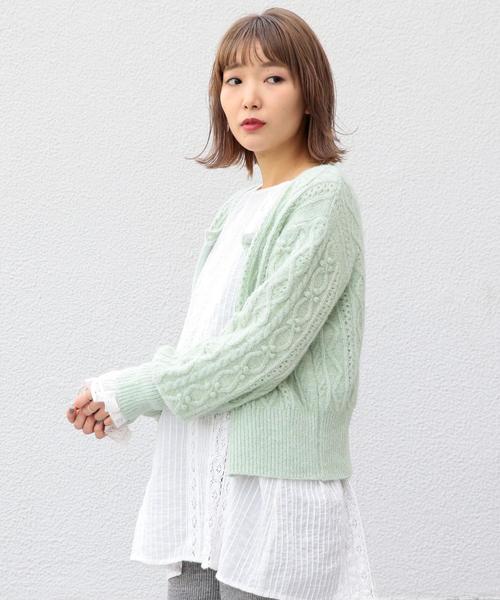 Another Edition（アナザーエディション）の「ケーブルポンポンカーディガン（カーディガン/ボレロ・レディース・ライム/ナチュラル・FREE）」の17枚目の写真