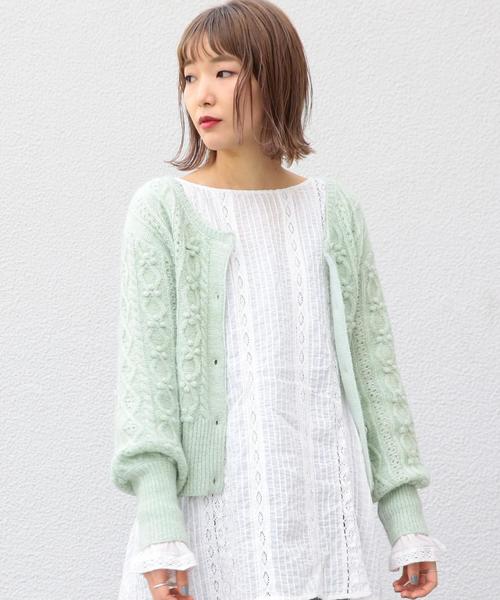 Another Edition（アナザーエディション）の「ケーブルポンポンカーディガン（カーディガン/ボレロ・レディース・ライム/ナチュラル・FREE）」の16枚目の写真