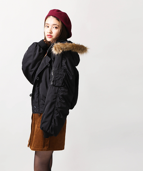 WEGO（ウィゴー）の「WEGO/ボリュームギャザーN2-B（ミリタリージャケット・レディース・ブラック/カーキ/ライトピンク・FREE）」の8枚目の写真