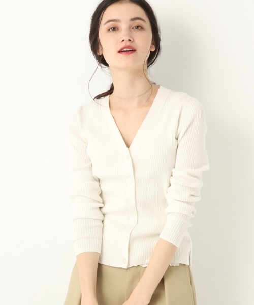 A part by（アパートバイ）の「16GシルクコンリブVカーディガン 782539（カーディガン/ボレロ・レディース・ネイビー/オフホワイト/イエロー・FREE）」の2枚目の写真