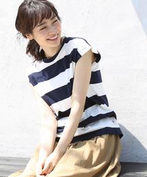 coen | USAコットンフレンチスリーブボーダーカットソー(Tシャツ/カットソー)