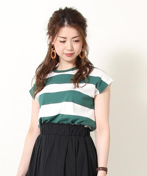 coen（コーエン）の「USAコットンフレンチスリーブボーダーカットソー（Tシャツ/カットソー・レディース・グリーン/ネイビー・FREE）」の13枚目の写真