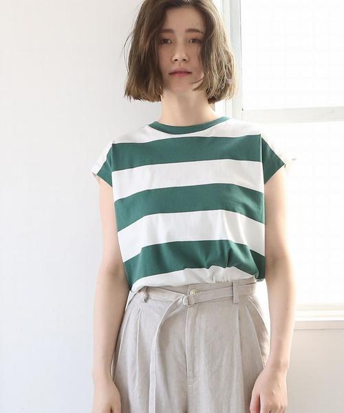 coen（コーエン）の「USAコットンフレンチスリーブボーダーカットソー（Tシャツ/カットソー・レディース・グリーン/ネイビー・FREE）」の11枚目の写真