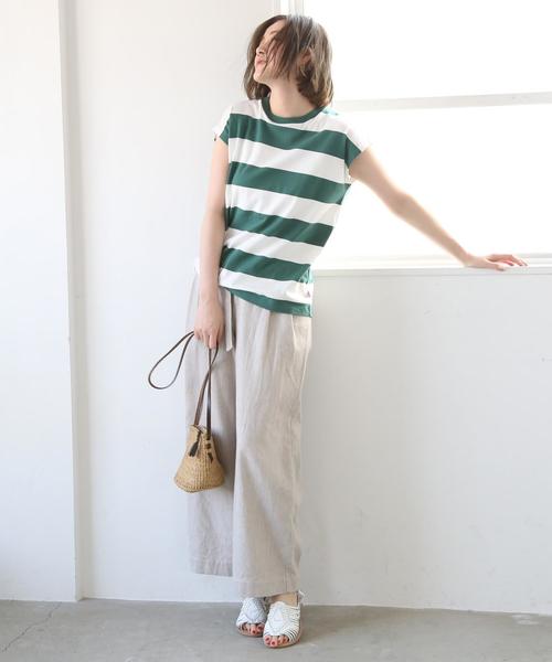 coen（コーエン）の「USAコットンフレンチスリーブボーダーカットソー（Tシャツ/カットソー・レディース・グリーン/ネイビー・FREE）」の10枚目の写真