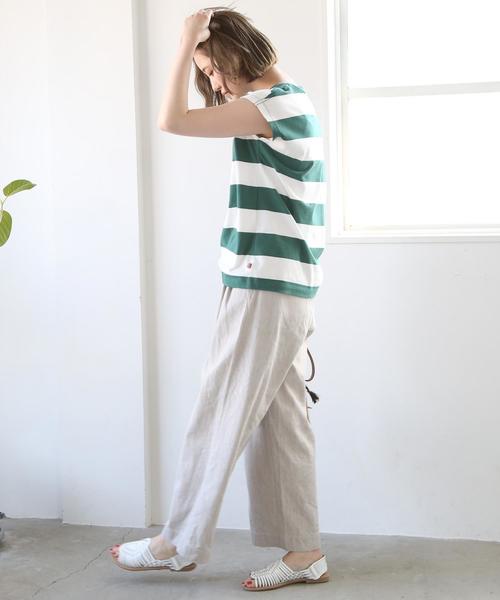 coen（コーエン）の「USAコットンフレンチスリーブボーダーカットソー（Tシャツ/カットソー・レディース・グリーン/ネイビー・FREE）」の9枚目の写真