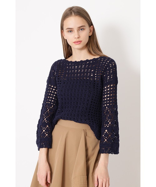 JILL STUART（ジルスチュアート）の「◆カーラクローシェかぎ針ニット（ニット/セーター・レディース・ホワイト/イエロー/ネイビー・MEDIUM）」の3枚目の写真