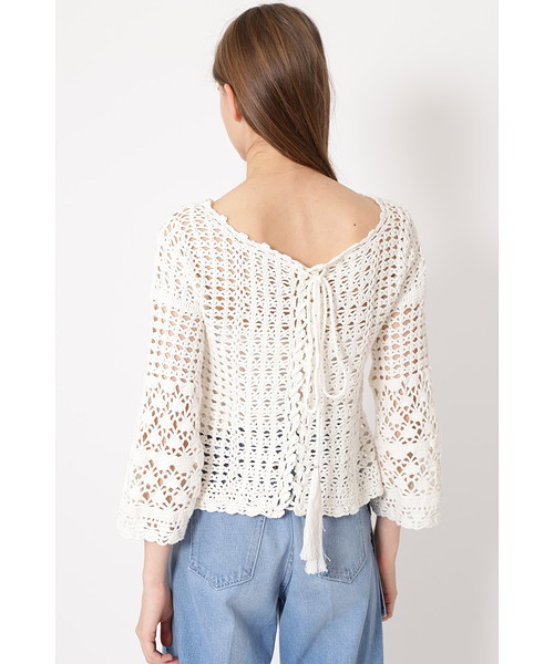 JILL STUART（ジルスチュアート）の「◆カーラクローシェかぎ針ニット（ニット/セーター・レディース・ホワイト/イエロー/ネイビー・MEDIUM）」の4枚目の写真