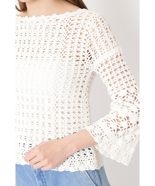 JILL STUART（ジルスチュアート）の「◆カーラクローシェかぎ針ニット（ニット/セーター・レディース・ホワイト/イエロー/ネイビー・MEDIUM）」の6枚目の写真