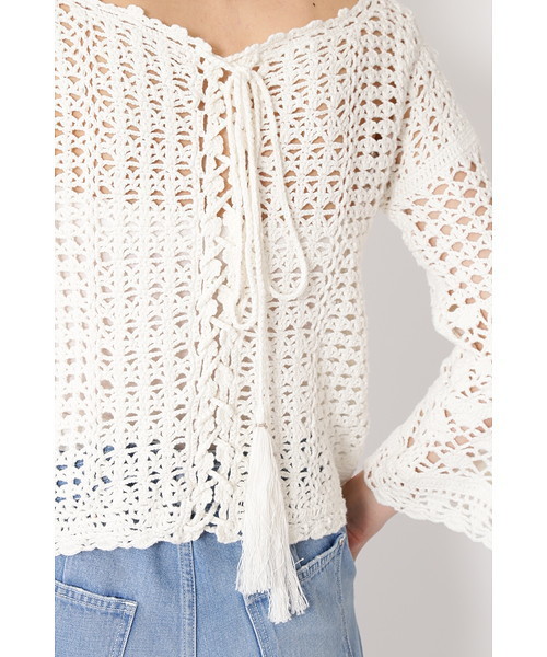 JILL STUART（ジルスチュアート）の「◆カーラクローシェかぎ針ニット（ニット/セーター・レディース・ホワイト/イエロー/ネイビー・MEDIUM）」の8枚目の写真