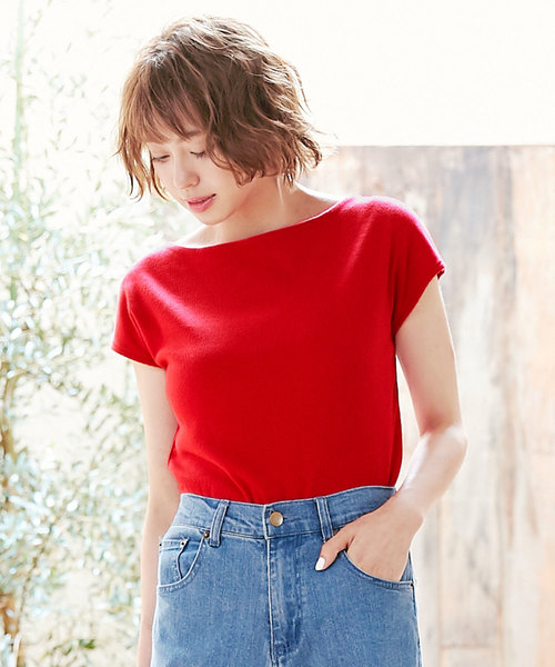 KOBE LETTUCE（コウベレタス）の「インナー透け防止二枚仕立て！前後2Wayフレンチスリーブテレコリブカットソー＊トップス/レディース[C3286]神戸レタス（Tシャツ/カットソー・レディース・オフホワイト/レッド/グリーン/ネイビー/ブラック/カーキ・FREE）」の2枚目の写真