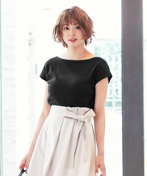 KOBE LETTUCE（コウベレタス）の「インナー透け防止二枚仕立て！前後2Wayフレンチスリーブテレコリブカットソー＊トップス/レディース[C3286]神戸レタス（Tシャツ/カットソー・レディース・オフホワイト/レッド/グリーン/ネイビー/ブラック/カーキ・FREE）」の4枚目の写真