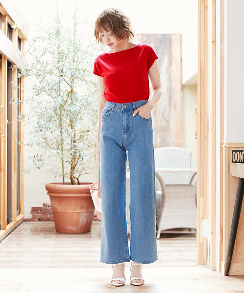 KOBE LETTUCE（コウベレタス）の「インナー透け防止二枚仕立て！前後2Wayフレンチスリーブテレコリブカットソー＊トップス/レディース[C3286]神戸レタス（Tシャツ/カットソー・レディース・オフホワイト/レッド/グリーン/ネイビー/ブラック/カーキ・FREE）」の11枚目の写真