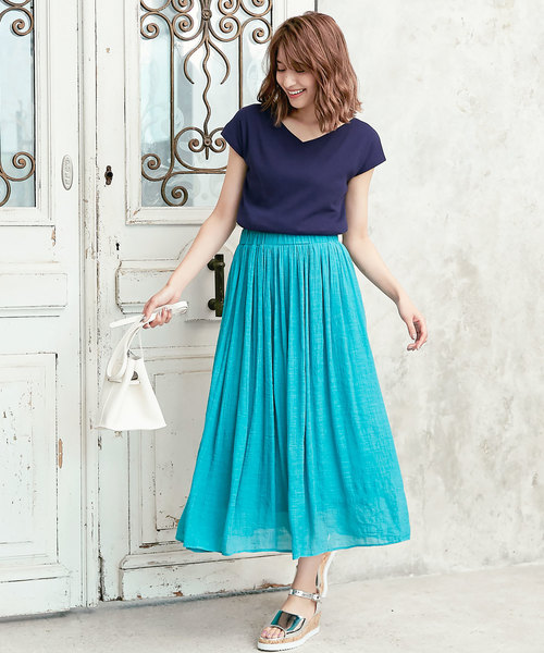 KOBE LETTUCE（コウベレタス）の「インナー透け防止二枚仕立て！前後2Wayフレンチスリーブテレコリブカットソー＊トップス/レディース[C3286]神戸レタス（Tシャツ/カットソー・レディース・オフホワイト/レッド/グリーン/ネイビー/ブラック/カーキ・FREE）」の14枚目の写真