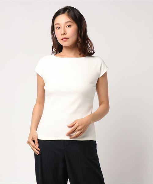 KOBE LETTUCE（コウベレタス）の「インナー透け防止二枚仕立て！前後2Wayフレンチスリーブテレコリブカットソー＊トップス/レディース[C3286]神戸レタス（Tシャツ/カットソー・レディース・オフホワイト/レッド/グリーン/ネイビー/ブラック/カーキ・FREE）」の3枚目の写真