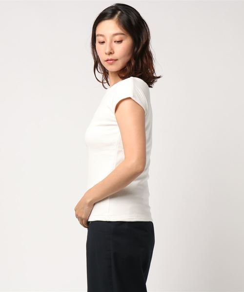 KOBE LETTUCE（コウベレタス）の「インナー透け防止二枚仕立て！前後2Wayフレンチスリーブテレコリブカットソー＊トップス/レディース[C3286]神戸レタス（Tシャツ/カットソー・レディース・オフホワイト/レッド/グリーン/ネイビー/ブラック/カーキ・FREE）」の7枚目の写真
