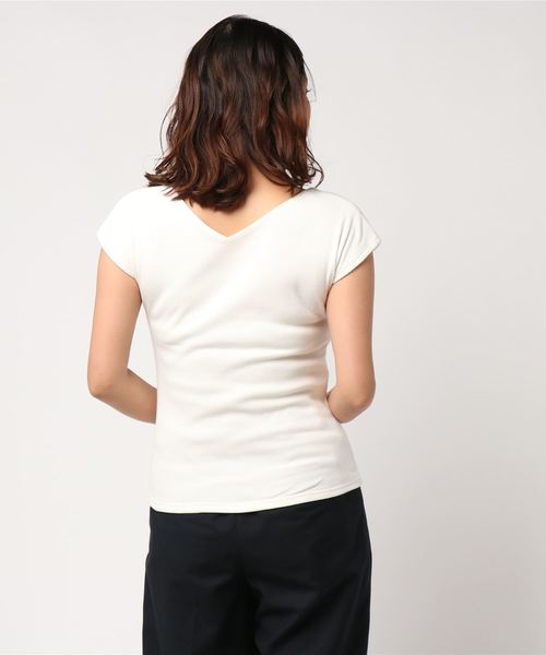 KOBE LETTUCE（コウベレタス）の「インナー透け防止二枚仕立て！前後2Wayフレンチスリーブテレコリブカットソー＊トップス/レディース[C3286]神戸レタス（Tシャツ/カットソー・レディース・オフホワイト/レッド/グリーン/ネイビー/ブラック/カーキ・FREE）」の8枚目の写真