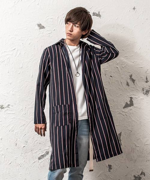 MinoriTY（マイノリティ）の「スーパーロング長袖シャツ/ストライプ（シャツ/ブラウス・メンズ・ネイビー/ブラック/ワイン/ホワイト/ピンク・M/L）」の3枚目の写真