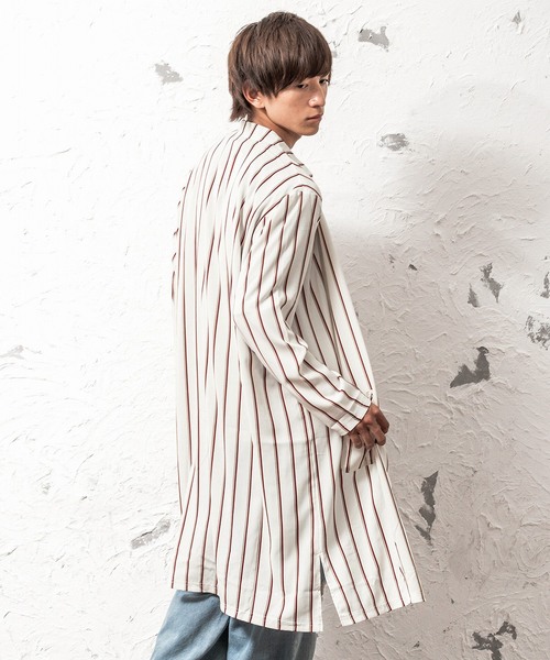 MinoriTY（マイノリティ）の「スーパーロング長袖シャツ/ストライプ（シャツ/ブラウス・メンズ・ネイビー/ブラック/ワイン/ホワイト/ピンク・M/L）」の2枚目の写真