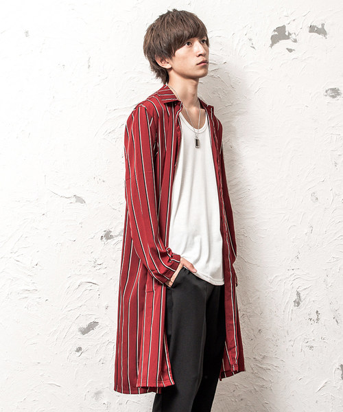 MinoriTY（マイノリティ）の「スーパーロング長袖シャツ/ストライプ（シャツ/ブラウス・メンズ・ネイビー/ブラック/ワイン/ホワイト/ピンク・M/L）」の5枚目の写真