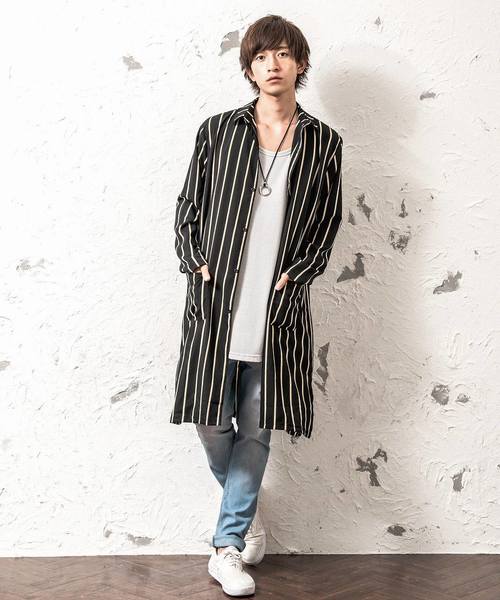 MinoriTY（マイノリティ）の「スーパーロング長袖シャツ/ストライプ（シャツ/ブラウス・メンズ・ネイビー/ブラック/ワイン/ホワイト/ピンク・M/L）」の7枚目の写真