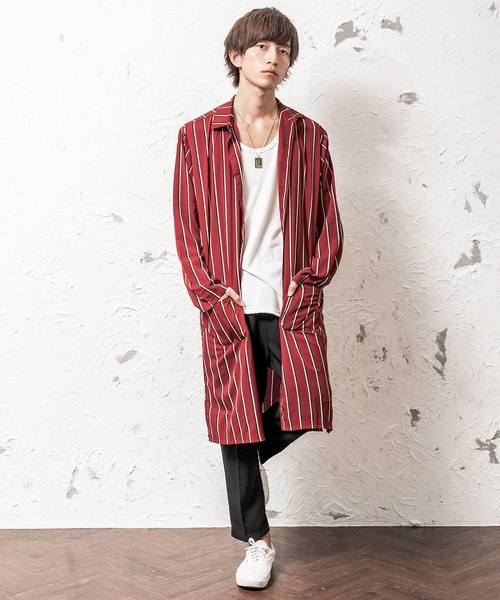 MinoriTY（マイノリティ）の「スーパーロング長袖シャツ/ストライプ（シャツ/ブラウス・メンズ・ネイビー/ブラック/ワイン/ホワイト/ピンク・M/L）」の9枚目の写真