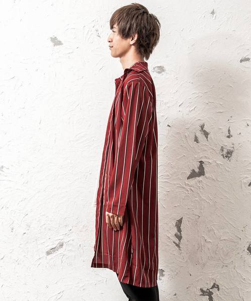 MinoriTY（マイノリティ）の「スーパーロング長袖シャツ/ストライプ（シャツ/ブラウス・メンズ・ネイビー/ブラック/ワイン/ホワイト/ピンク・M/L）」の10枚目の写真