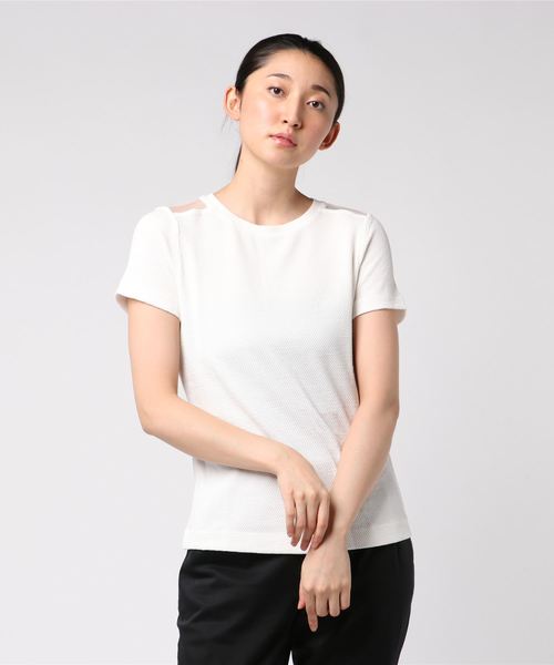HUGO（ヒューゴ）の「ストラクチャー ジャージー Tシャツ ウィズ メッシュ インサート ショルダー（Tシャツ/カットソー・レディース・ホワイト・S/M/XS）」の3枚目の写真