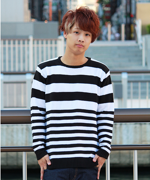 WEGO（ウィゴー）の「WEGO/ボーダーニット（ニット/セーター・メンズ・ホワイト/ブルー/ネイビー・MEDIUM/LARGE）」の2枚目の写真