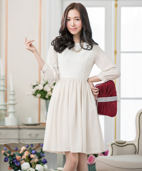 セール ツイード風生地切り替えウエストリボンａラインギャザーワンピースパーティードレス ドレス Dress Star ドレス スター のファッション通販 Zozotown