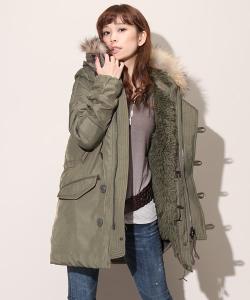 goa（ゴア）の「ラクーンファー付オリジナルshell N-3B（ナイロンジャケット・レディース・ブラック/モカ/カーキ・FREE）」の3枚目の写真