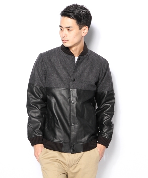 WHO'S WHO gallery(フーズフーギャラリー)の「【WEB限定価格】レザー切替スタジャン(スタジャン・メンズ・ブラック/ダークブルー/ネイビー/グレー・SMALL/LARGE/MEDIUM)」の3枚目の写真