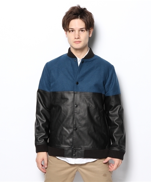 WHO'S WHO gallery(フーズフーギャラリー)の「【WEB限定価格】レザー切替スタジャン(スタジャン・メンズ・ブラック/ダークブルー/ネイビー/グレー・SMALL/LARGE/MEDIUM)」の5枚目の写真