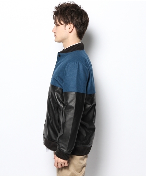 WHO'S WHO gallery(フーズフーギャラリー)の「【WEB限定価格】レザー切替スタジャン(スタジャン・メンズ・ブラック/ダークブルー/ネイビー/グレー・SMALL/LARGE/MEDIUM)」の6枚目の写真