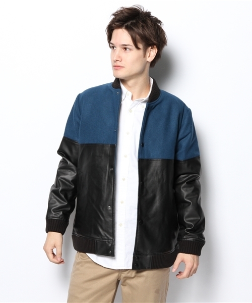 WHO'S WHO gallery(フーズフーギャラリー)の「【WEB限定価格】レザー切替スタジャン(スタジャン・メンズ・ブラック/ダークブルー/ネイビー/グレー・SMALL/LARGE/MEDIUM)」の8枚目の写真
