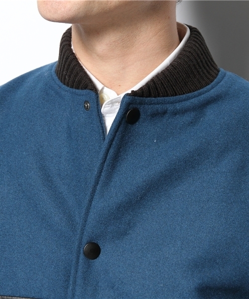 WHO'S WHO gallery(フーズフーギャラリー)の「【WEB限定価格】レザー切替スタジャン(スタジャン・メンズ・ブラック/ダークブルー/ネイビー/グレー・SMALL/LARGE/MEDIUM)」の9枚目の写真