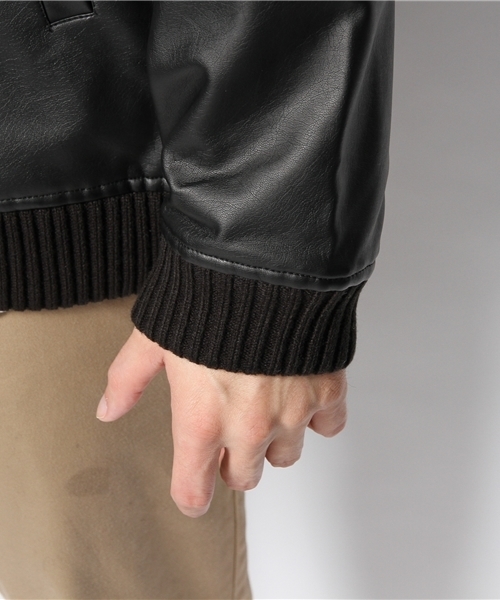 WHO'S WHO gallery(フーズフーギャラリー)の「【WEB限定価格】レザー切替スタジャン(スタジャン・メンズ・ブラック/ダークブルー/ネイビー/グレー・SMALL/LARGE/MEDIUM)」の10枚目の写真