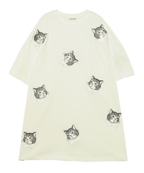 Candy Stripper（キャンディストリッパー）の「SPRUCED UP CAT Tシャツ（Tシャツ/カットソー・レディース・ブラック/ベージュ/ピンク/オフホワイト・2）」の2枚目の写真